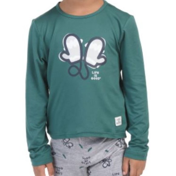 NWT LIFE IS GOOD Kids Boy Mittens Pajama Set - Picture 1 of 4